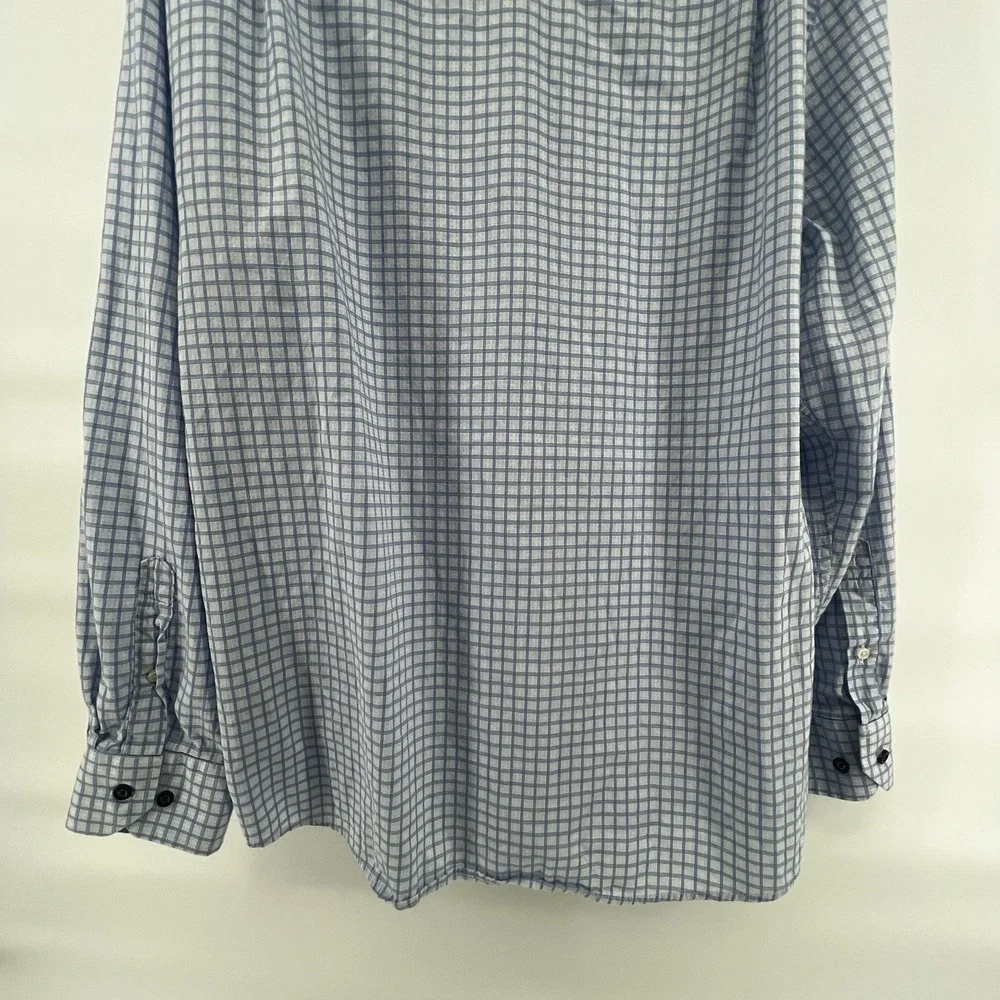 Duchamp London Men's Dress Shirt 18 XXL 46 Blue White Check Slim‎ Fit Stretch